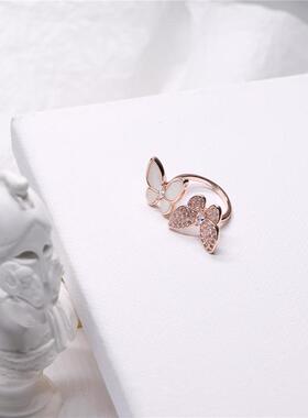 贝母蝴蝶戒指开口立体超仙轻奢食指指环可调节网红时尚小众设计感