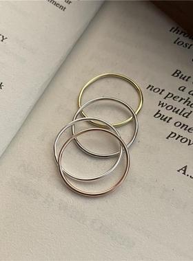 S925银光圈戒指女1.2MM1MM细戒时尚条戒指环指关节戒