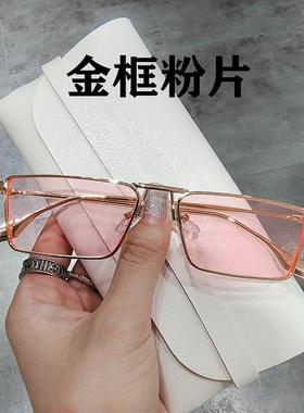 淡绿色金属方框太阳镜小框2021新款网红同款潮凹造型墨镜太阳眼镜
