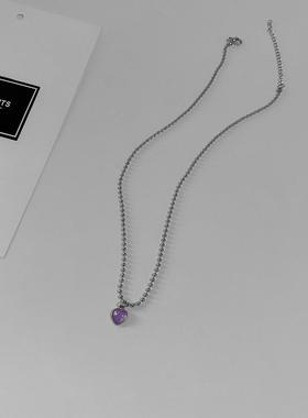 韩国小众设计感紫色爱心项链女简约时尚圆珠链潮酷港风ins锁骨链