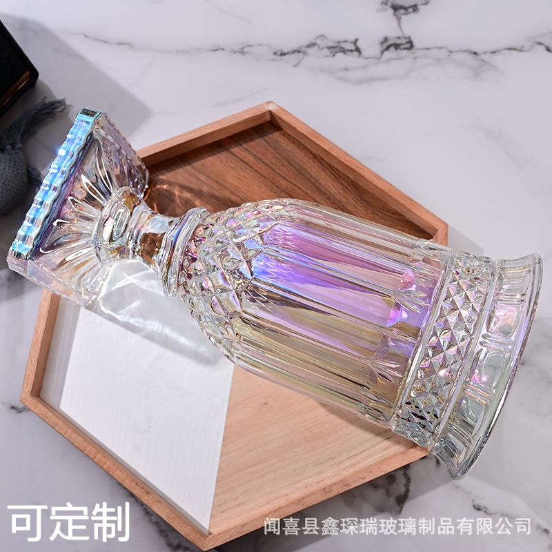 复古浮雕电镀透明玻璃花瓶高脚杯加厚大号水晶水养插花水晶装饰品 - 图1