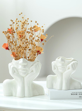 现代简约INS时尚异形白色亮光陶瓷花瓶摆件家居装饰品摆件定制