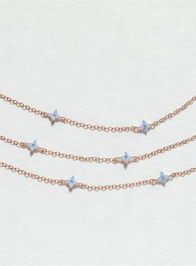 欧美蓝色花朵项链ins风 铜镀真金项饰首饰小众气质锁骨链颈链