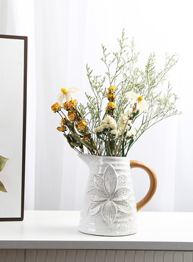 美式乡村波点带耳复古奶壶花瓶摆件简约客厅民宿家居装饰品花器定