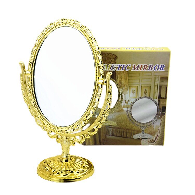 外贸化妆镜台式双面镜椭圆镜金色美妆桌面梳妆镜子仿古铜-图3