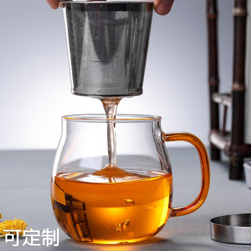 加厚玻璃杯水杯不锈钢盖透明杯子家用水杯泡茶带盖花茶杯 - 图1