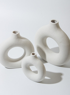 ins摆件创意陶瓷工艺品陶瓷花瓶客厅圆圈花插爆款花瓶陶瓷定制