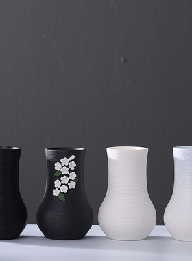 花瓶创意欧式白色手工拉丝螺纹陶瓷花瓶家居装饰工艺品摆件插花器