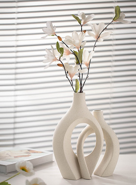 白色陶瓷花瓶升级版加大号依偎组合套装创意桌面摆件家居装饰品定