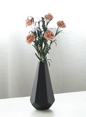 黑白色陶瓷花瓶摆件现代创意时尚干花鲜花花器餐桌客厅家居装饰品