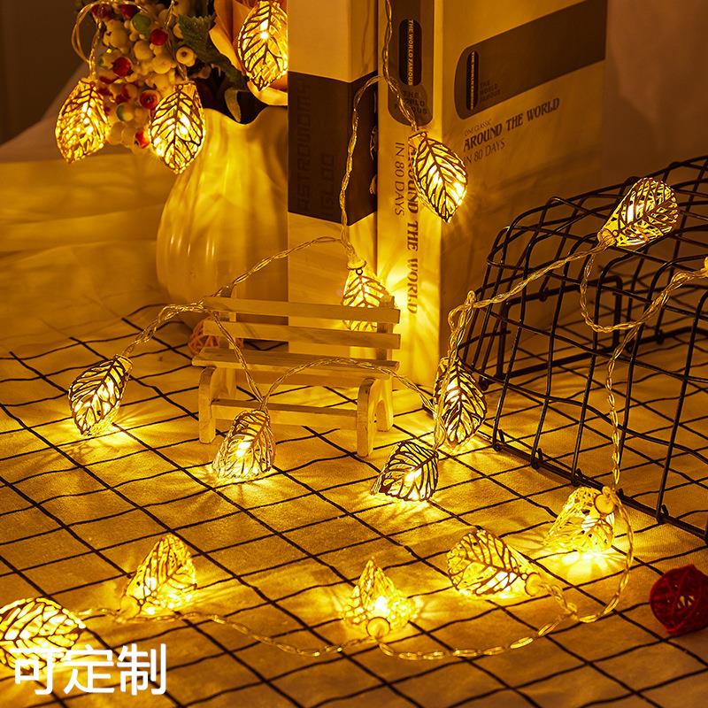 新品led铁艺金色树叶灯串镂空叶串灯圣诞灯装饰彩灯闪灯 - 图0