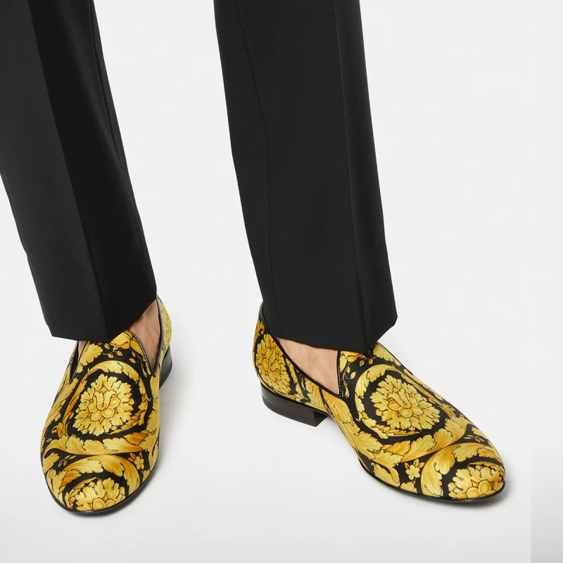[В ограниченное время скидка] Версаче/Версаче мужские обувь Barocco fashion printing leisure leafper shoes