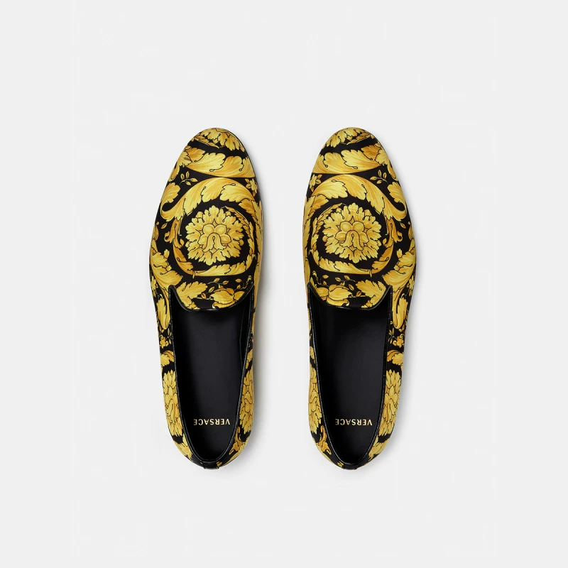 [В ограниченное время скидка] Версаче/Версаче мужские обувь Barocco fashion printing leisure leafper shoes
