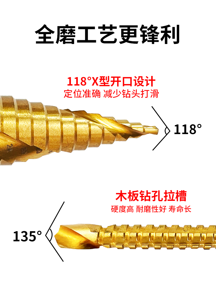 睿麒锯齿宝塔钻头含钴金属打孔多功能开孔器扩孔器套装阶梯钻木工 - 图0