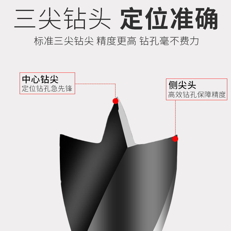 睿麒三尖钻木工钻头打孔麻花钻头电钻支罗钻开孔器多功能钻头套装 - 图3