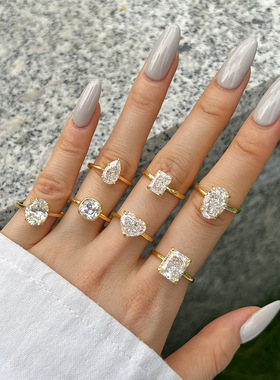 婚戒跨境高碳钻戒指女S925纯银戒指女爱心水滴几何锆石设计轻奢