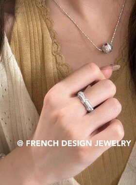 法式布契风手工拉丝指环 S925纯银 拉丝锆石戒指高级感小众设计款