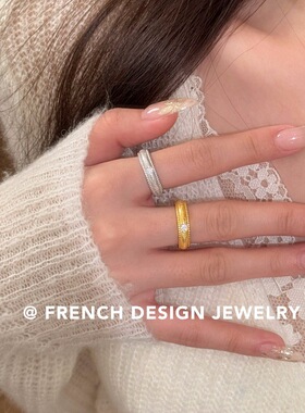 法式高级感竹节冷淡风锆石戒指S925纯银百搭精致款可调节食指戒子