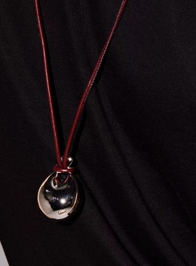 高级金属铜镀白金吊坠红色编织绳长链简约百搭休闲小众设计款项链