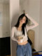 ເສື້ອຍືດ y2k ແບບ inner bottoming short top cardigan sun protection slimming sexy see-through hollow original