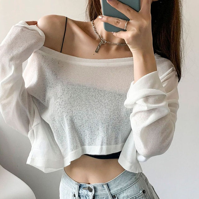 Jazz jazz dance clothing European and American short -navel word collar off -the -shoulder high waist mesh T -shirt loose top female