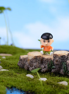 微景观盆栽植物装饰小摆件五个树桩桥树脂小桥小溪河流站桩树头