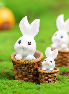 微景观兔子摆件可爱水晶球配饰创意手工田园造景房子树脂竹筐萝卜