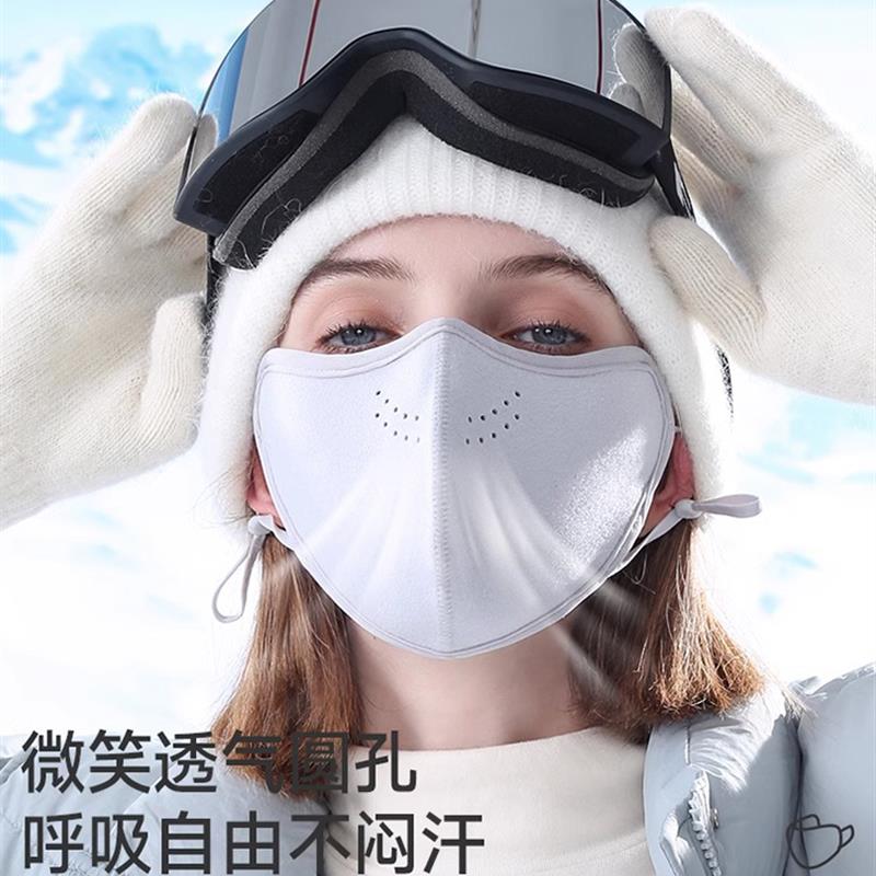 滑雪保暖口罩女冬季加绒加厚高颜值防寒透气面罩旅游东北户外骑行 - 图0