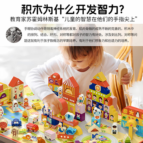 儿童积木玩具益智拼装宝宝1-2岁3到6岁大颗粒男女孩木头拼图早教 - 图0