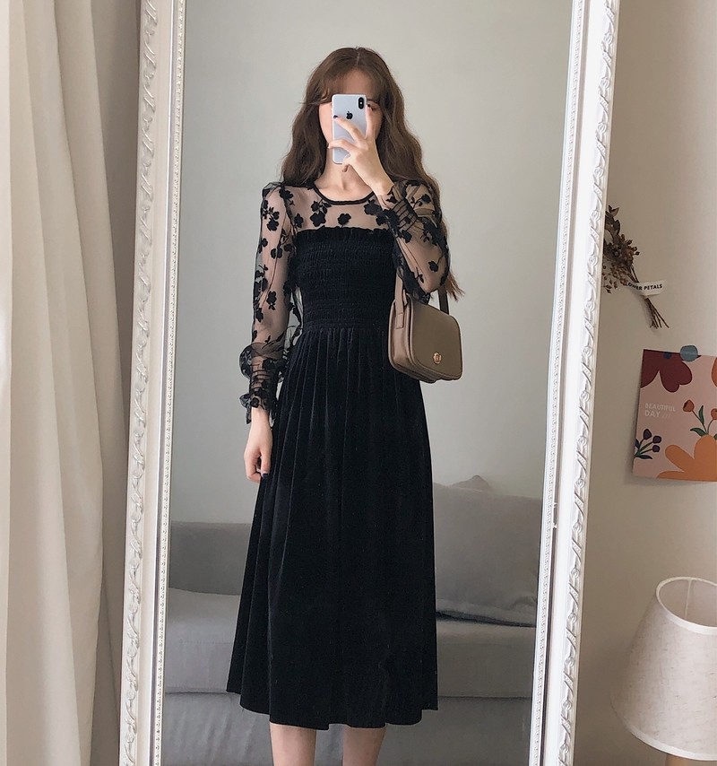 森曼笛春秋新款洋气减龄炸街黑天鹅 森曼笛连衣裙