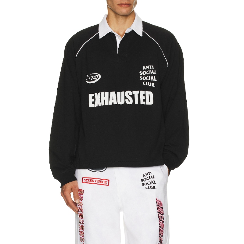 [冬季新品]Anti Social Social Club RUGBY POLO 衫黑色REVOLVE - 图1