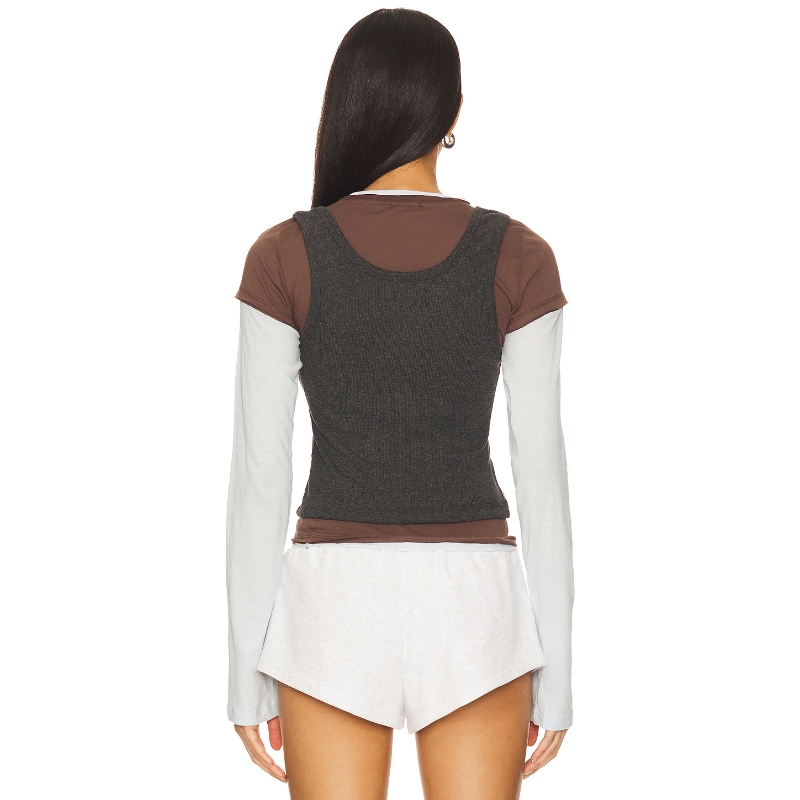 [冬季新品]Jaded London深灰拼接棕色与浅灰叠穿内搭上装REVOLVE - 图1