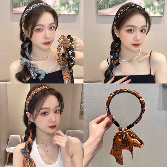 Retro chain headband palace satin fabric headband