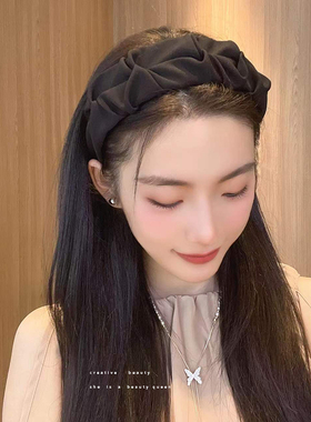 高级感褶皱宽边发卡发箍高颅顶