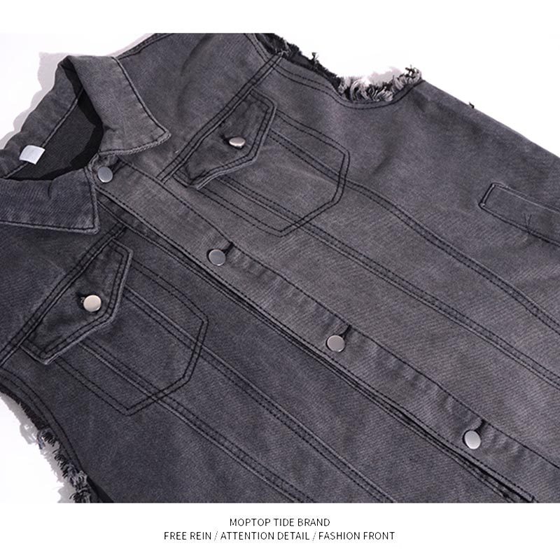 烟灰美式复古牛仔背心马甲外套男士潮流韩版宽松工装复古马夹克潮,淘宝优惠券,粉丝福利购,淘宝优惠卷