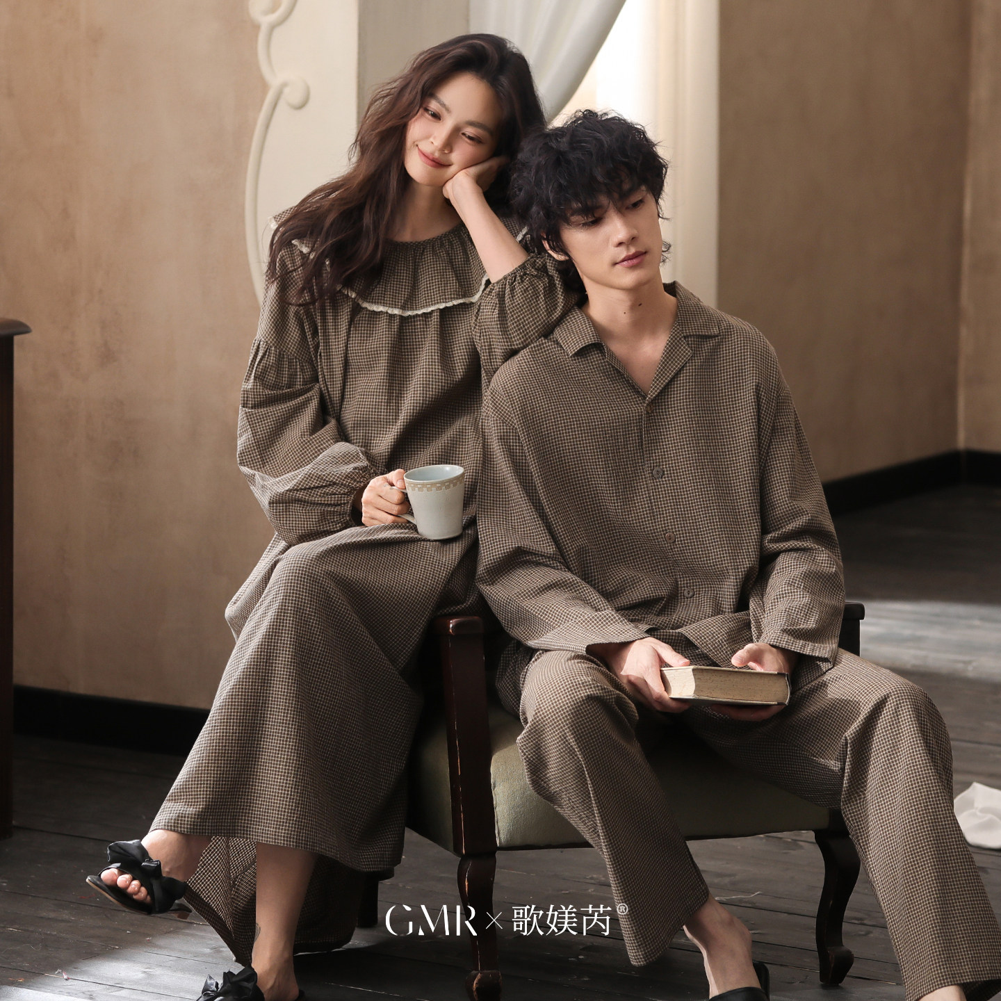 情侣睡衣春秋睡裙女中长款梭织纯棉磨毛格子男士秋冬季家居服套装,淘宝优惠券,粉丝福利购,淘宝优惠卷