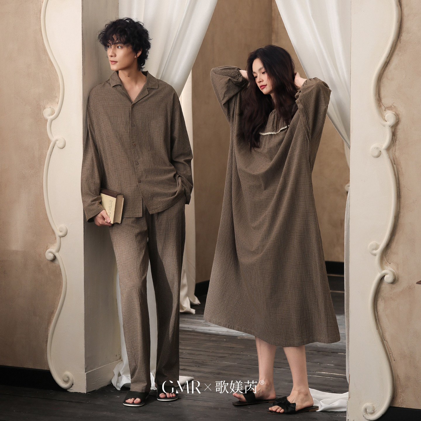 情侣睡衣春秋睡裙女中长款梭织纯棉磨毛格子男士秋冬季家居服套装,淘宝优惠券,粉丝福利购,淘宝优惠卷