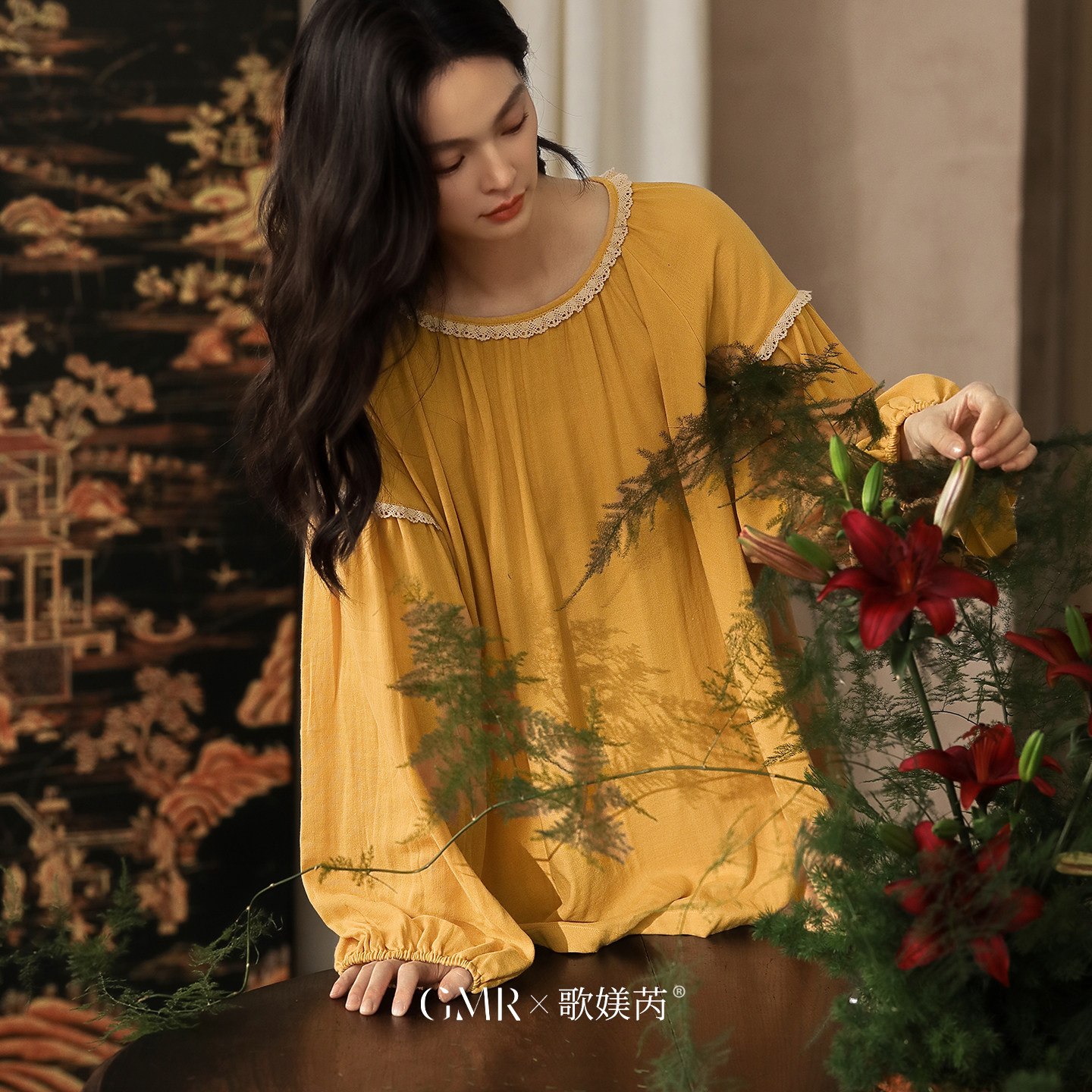 歌媄芮睡衣女夏长袖薄款棉纱法式绝美慵懒套装可外穿家居服春秋季