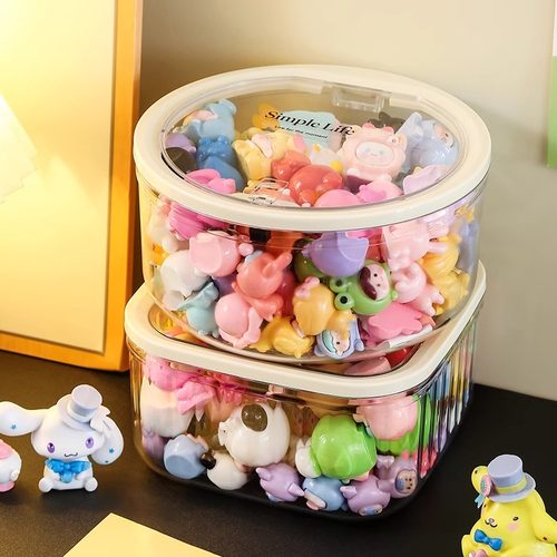 萌粒收纳罐迷你食手办玩盲盒展示盒透明贪吃崽松松蛋仔摆件置物架 - 图3