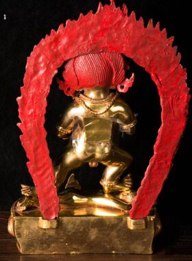 尼泊尔手工 铜像铜全鎏金雕花 27cm黑财神 铜像像