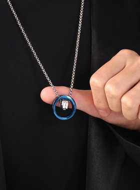 shiohk双环撞色莫桑钻项链男士潮流百搭小众个性高级感情人节刻字