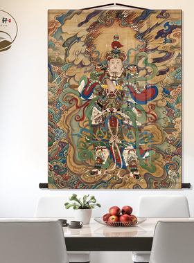 韦陀菩萨画像丝绸挂画韦驮护法天尊结缘佛像玄关墙壁画卷轴挂图