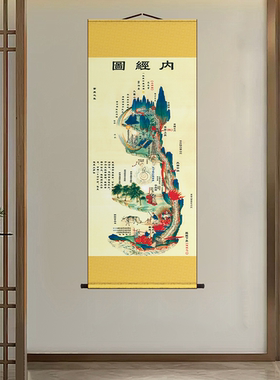 黄帝内经图养生修身内景挂画书房卧室装饰画丝绸卷轴画已装裱包邮