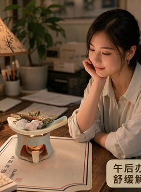 粗陶耐热可干烧树桩造型陶瓷熏香炉桌面氛围感香薰晶石加热香氛器