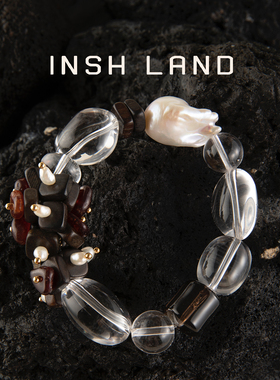 INSH LAND 木屿5017天然全净体白水晶茶水晶巴洛克珍珠手串喜金土