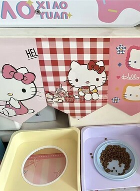 拼豆店墙面少女心装饰kt猫卧室门帘旗帘凯蒂猫隔断帘房间装饰墙贴