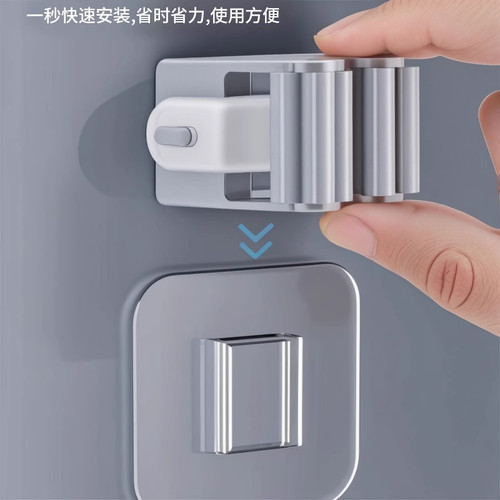 拖把挂钩无痕免打孔强力壁挂收纳夹浴室挂神器承重拖把夹卫生间 - 图0