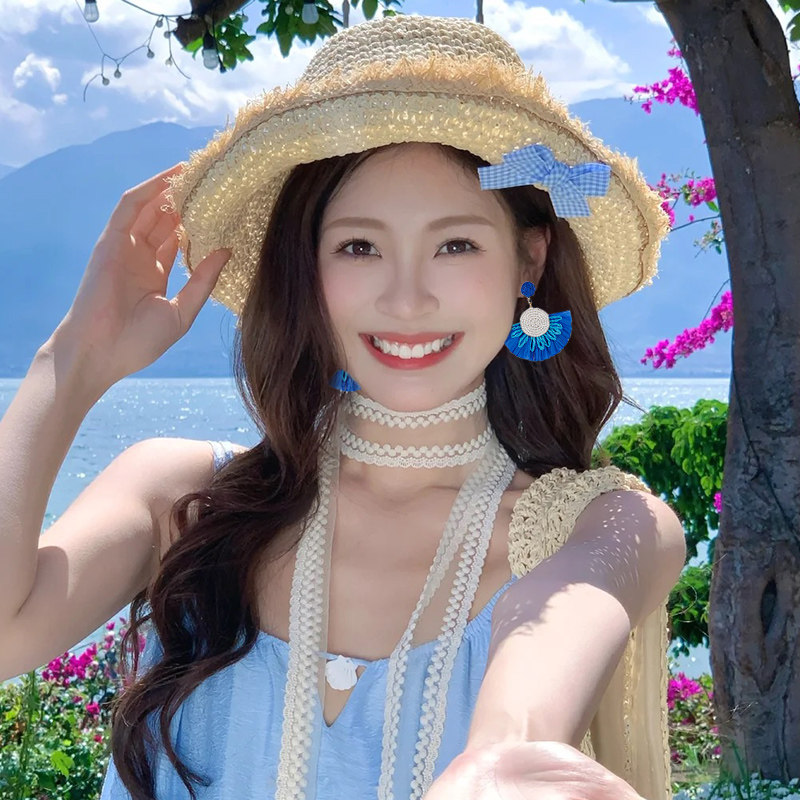 度假风蓝色编织耳饰女高级感海星花朵耳钉方圆脸夏天海边拍照耳环,淘宝优惠券,粉丝福利购,淘宝优惠卷