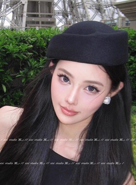 复古千金感黑色小礼帽赫本风女