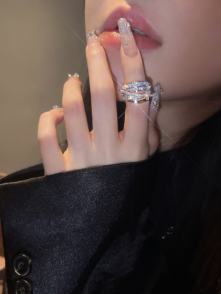 流星陨落~银色锆石百搭复古个性女式食指精致开口可调节戒指女潮